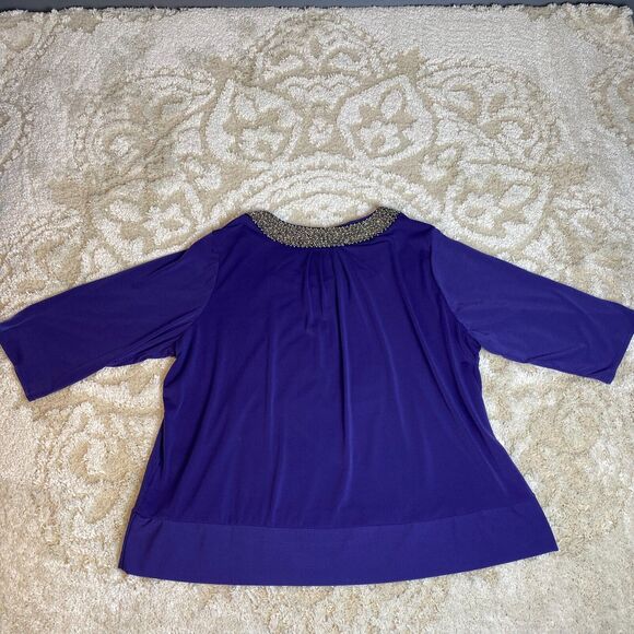 Daisy Fuentes Womens Top Size 2XL Purple Silver Beaded Collar Party Holiday Wear - Picture 6 of 10